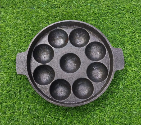 Cast iron Mini Paniyarakal - 9 Pit Flat bottom